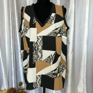 INC International Concepts Womens 16W Colorblock Sleeveless Fringe Snakeskin Top